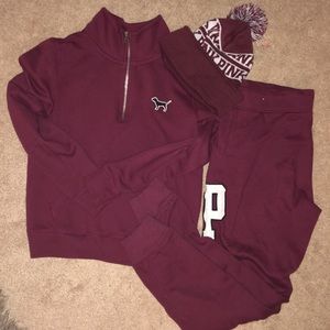 PINK Burgundy Tracksuit Set